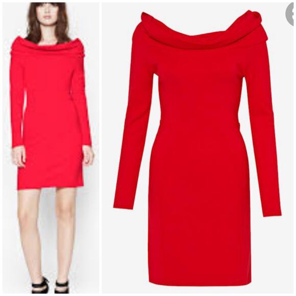 French Connection Valentine Viscose Off Shoulder Dress Size 6 Red Stretchy Fit - Picture 2 of 11